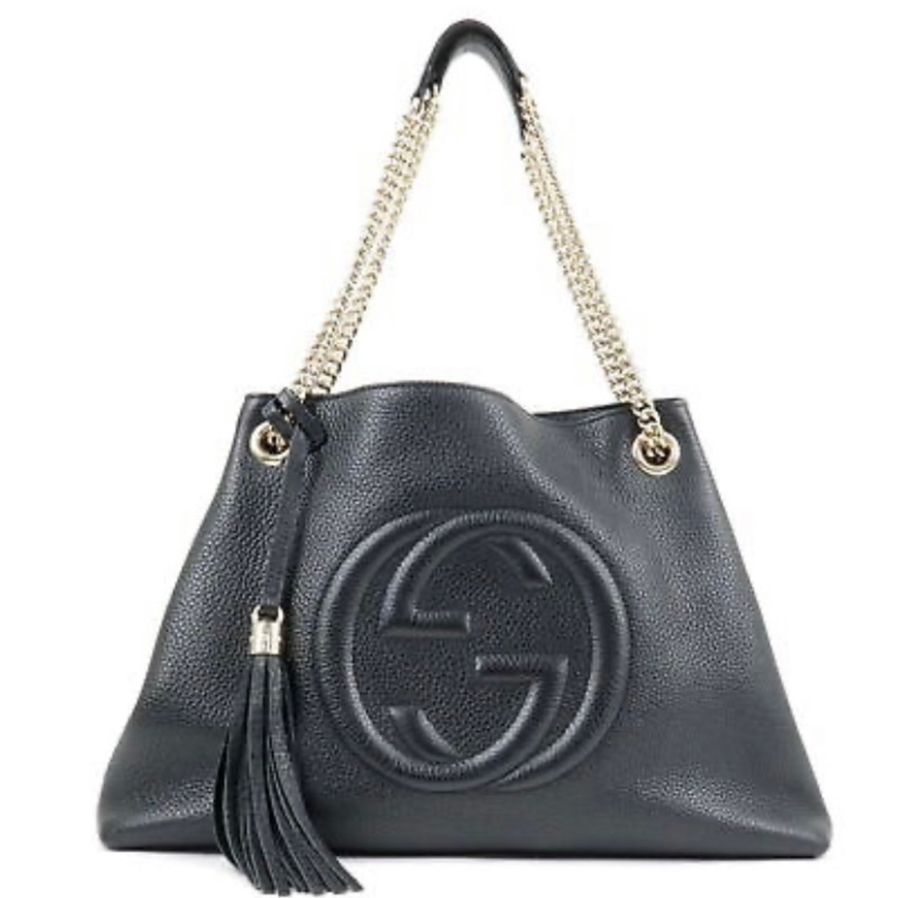 Authentic GUCCI SOHO Logo Leather Chain Shoulder Bag Black